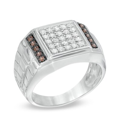 Men's 0.45 CT. T.W. Champagne and White Diamond Square Composite Ring in 10K White Gold