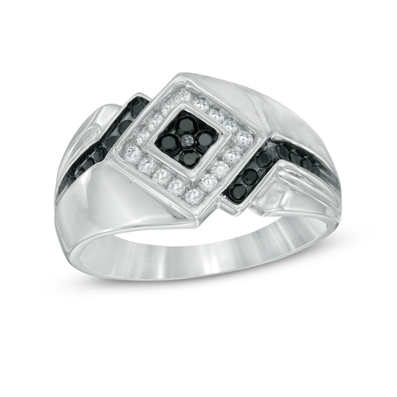 Men's 0.45 CT. T.W. Enhanced Black and White Diamond Ring in Sterling ...