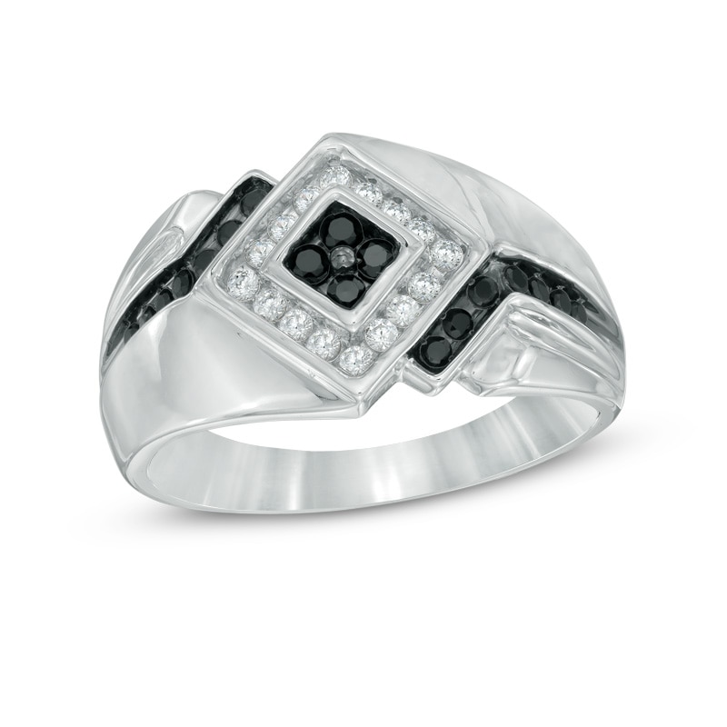 Men's 0.45 CT. T.W. Enhanced Black and White Diamond Ring in Sterling Silver|Peoples Jewellers