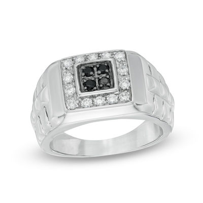 Men's 0.45 CT. T.W. Enhanced Black and White Diamond Ring in 10K White Gold