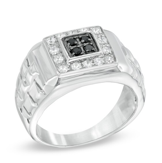 Men's 0.45 CT. T.W. Enhanced Black and White Diamond Ring in 10K White Gold