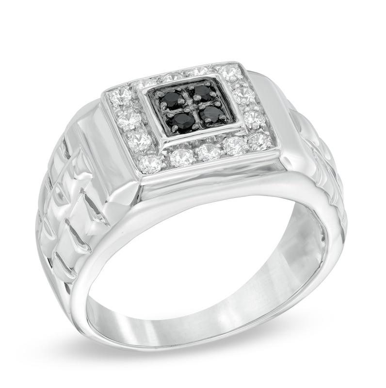 Men's 0.45 CT. T.W. Enhanced Black and White Diamond Ring in 10K White Gold|Peoples Jewellers