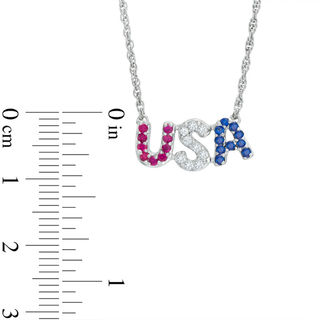 Lab-Created Ruby and White and Blue Sapphire "USA" Necklace in Sterling Silver - 17.5"