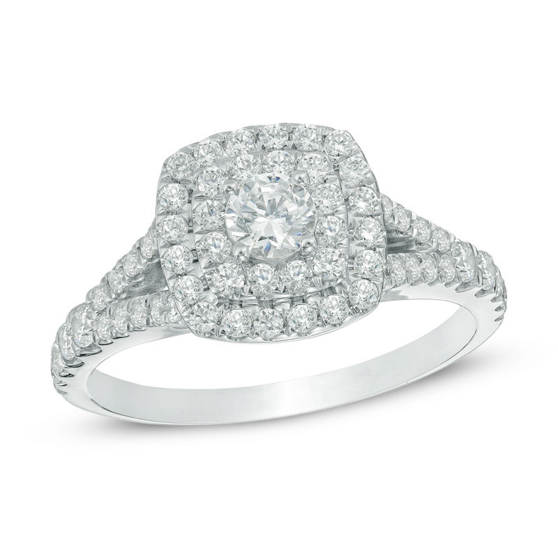 diamond square double frame engagement ring