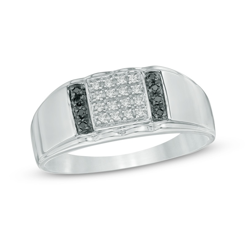 Men's 0.12 CT. T.W. Enhanced Black and White Diamond Ring in 10K White Gold|Peoples Jewellers