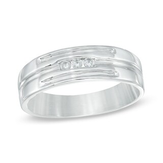 Men's 0.09 CT. T.W. Diamond Wedding Band in 10K White Gold