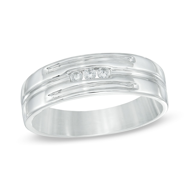 Men's 0.09 CT. T.W. Diamond Wedding Band in 10K White Gold|Peoples Jewellers