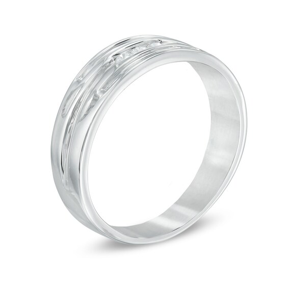 Men's 0.09 CT. T.W. Diamond Wedding Band in 10K White Gold