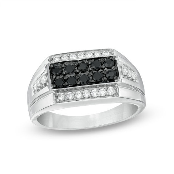 Men's 0.45 CT. T.W. Enhanced Black and White Diamond Ring in Sterling ...