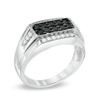 Men's 0.45 CT. T.W. Enhanced Black and White Diamond Ring in Sterling ...