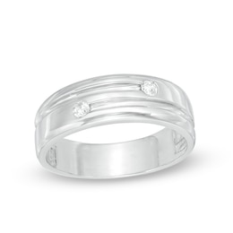 Men's 0.12 CT. T.W. Diamond Wedding Band in Sterling Silver