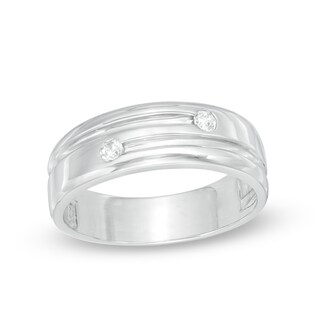 Men's 0.12 CT. T.W. Diamond Wedding Band in Sterling Silver