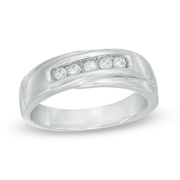 Men's 0.23 CT. T.W. Diamond Wedding Band in Sterling Silver