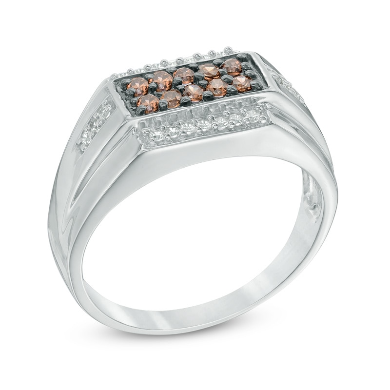 Men's 0.70 CT. T.W. Enhanced Champagne and White Diamond Ring in Sterling Silver|Peoples Jewellers