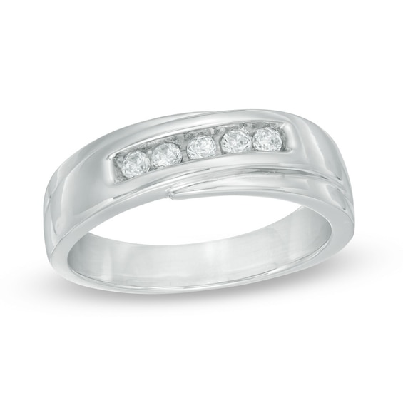 Men's 0.23 CT. T.W. Diamond Wedding Band in 10K White Gold | Peoples ...