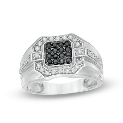 Men's 0.70 CT. T.W. Enhanced Black and White Diamond Square Composite Ring in Sterling Silver