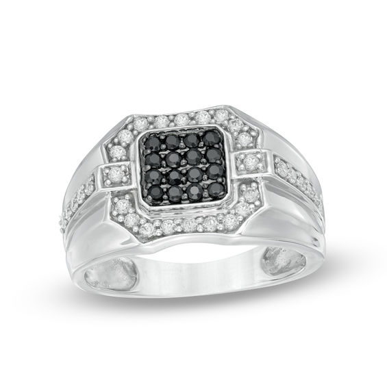 Men's 0.70 CT. T.W. Enhanced Black and White Diamond Ring in 