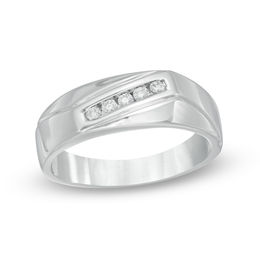 Men's 0.18 CT. T.W. Diamond Wedding Band in Sterling Silver