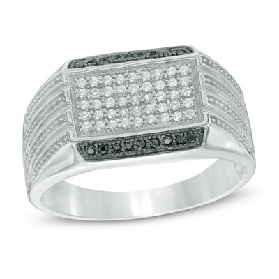 Men's 0.30 CT. T.W. Enhanced Black and White Diamond Ring in 10K White Gold