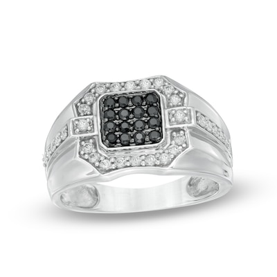 Men's 0.70 CT. T.W. Enhanced Black and White Diamond Square Composite Ring in 10K White Gold