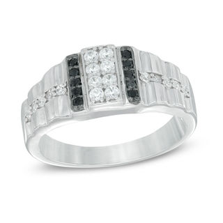 Men's 0.45 CT. T.W. Enhanced Black and White Diamond Ring in 10K White Gold