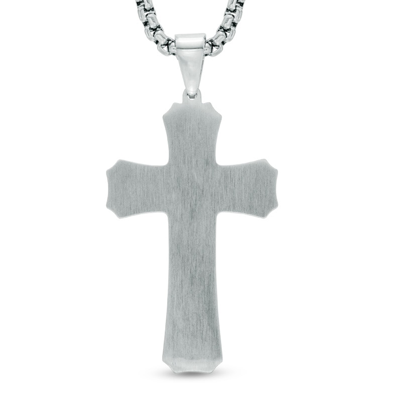 Men's Gothic-Style Cross Pendant with Black Carbon Fibre in Stainless Steel - 24"|Peoples Jewellers