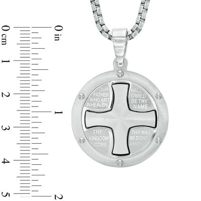 Men's Satin Lord's Prayer Medallion Pendant in Stainless Steel - 24"