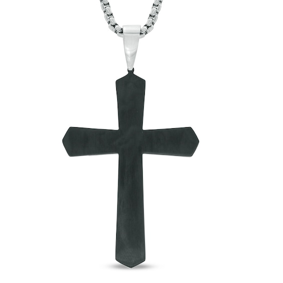 Men's Lord's Prayer Cross Pendant in Stainless Steel and Black IP - 24"