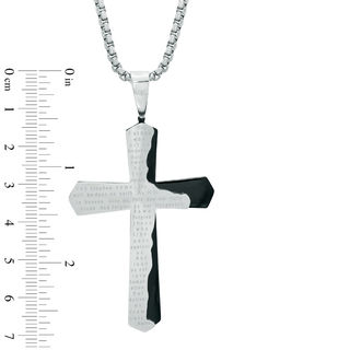 Men's Lord's Prayer Cross Pendant in Stainless Steel and Black IP - 24"