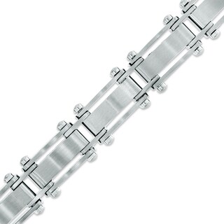 Men's Diamond Accent and Carbon Fibre Link Bracelet in Stainless Steel - 8.5"