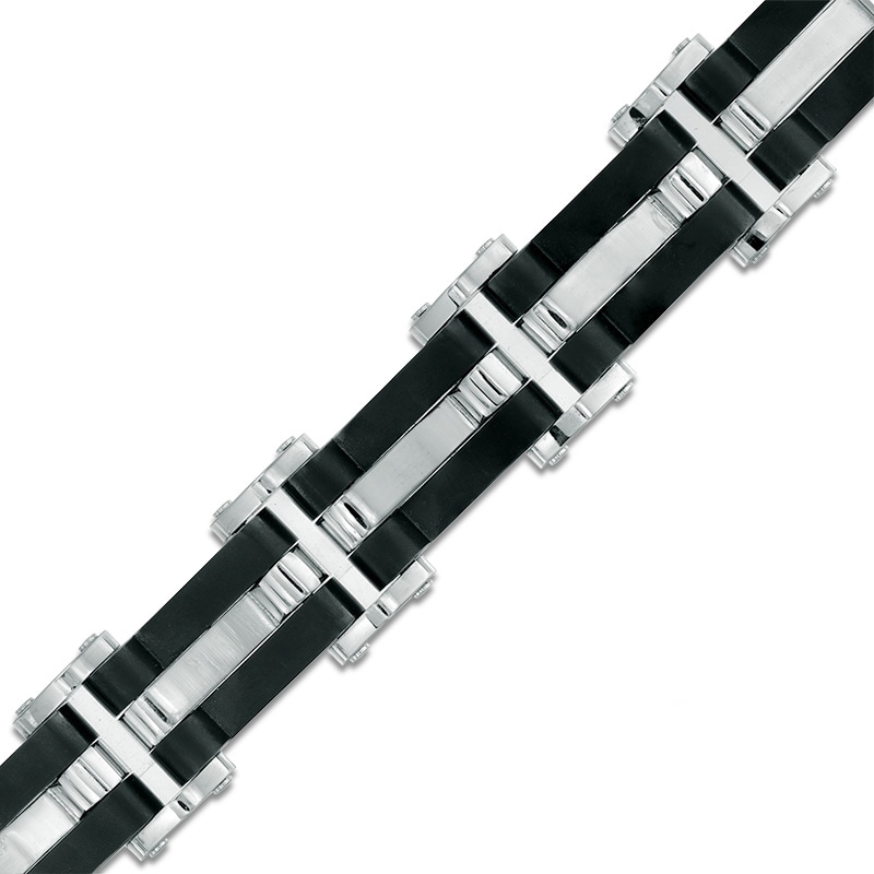 Men's Wavy Link Bracelet in Stainless Steel and Black IP - 8.5"