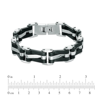 Men's Wavy Link Bracelet in Stainless Steel and Black IP - 8.5"