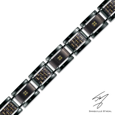 Men's 0.10 CT. T.W. Enhanced Yellow Diamond Square Bracelet in Stainless Steel with Black IP - 8.5"