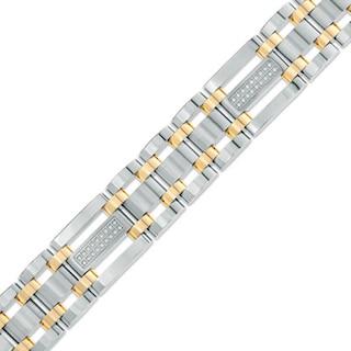 Men's 0.28 CT. T.W. Diamond Triple Row Link Bracelet in Stainless Steel and IP