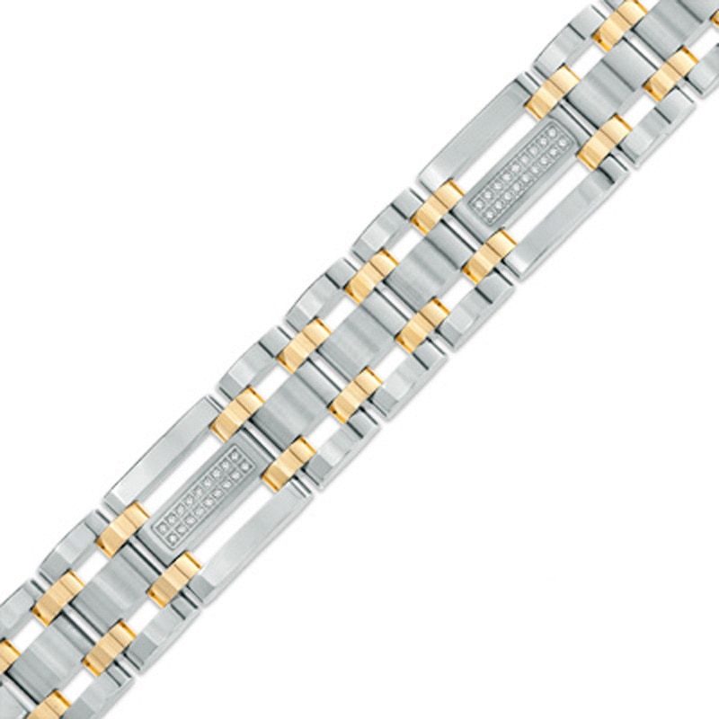 Men's 0.28 CT. T.W. Diamond Triple Row Link Bracelet in Stainless Steel and Yellow IP - 8.75"