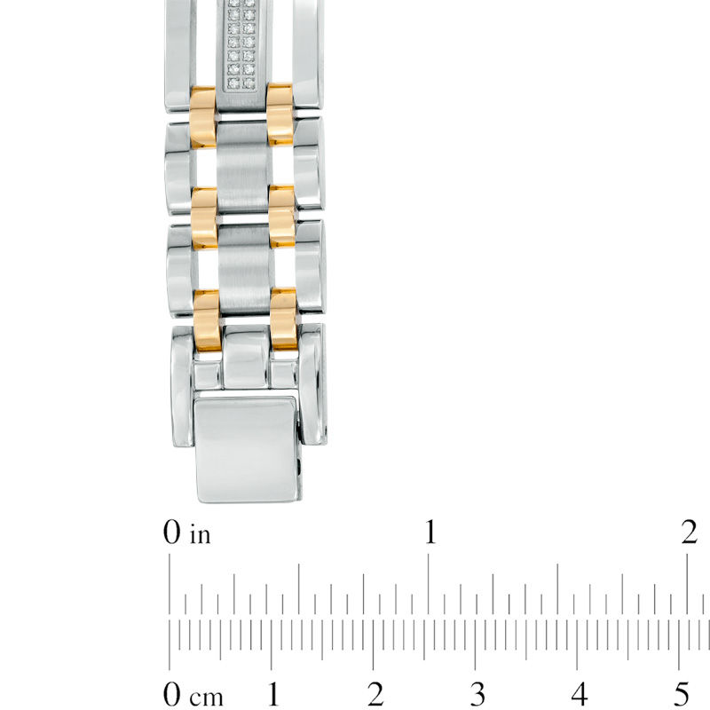 Men's 0.28 CT. T.W. Diamond Triple Row Link Bracelet in Stainless Steel and Yellow IP - 8.75"