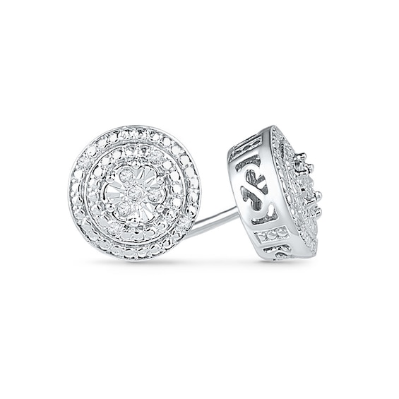 Diamond Accent Double Frame Stud Earrings in 10K White Gold