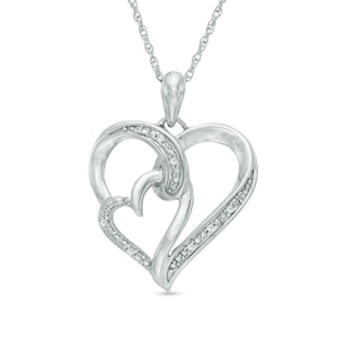 Diamond Accent Double Heart Pendant in Sterling Silver