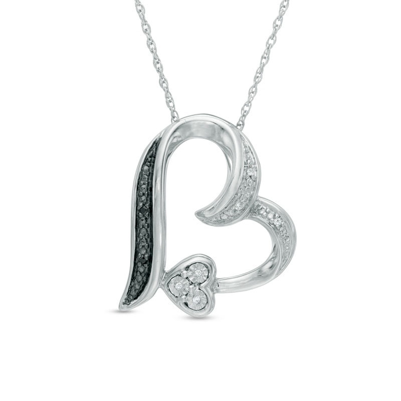 Enhanced Black and White Diamond Accent Tilted Heart Pendant in Sterling Silver|Peoples Jewellers