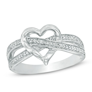 Diamond Accent Heart Split Shank Ring in Sterling Silver