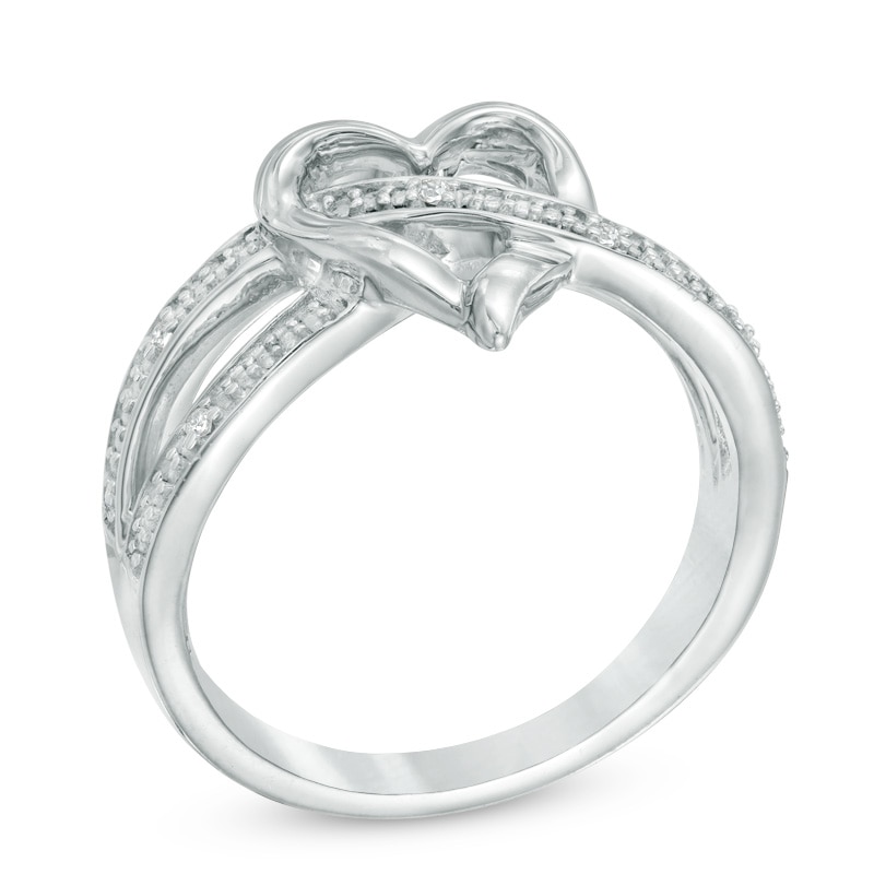 Diamond Accent Heart Split Shank Ring in Sterling Silver|Peoples Jewellers