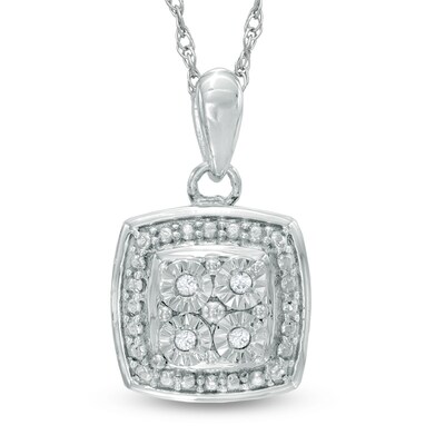 Quad Diamond Accent Square Frame Pendant in Sterling Silver