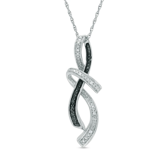 Enhanced Black and White Diamond Accent Abstract Infinity Pendant in Sterling Silver