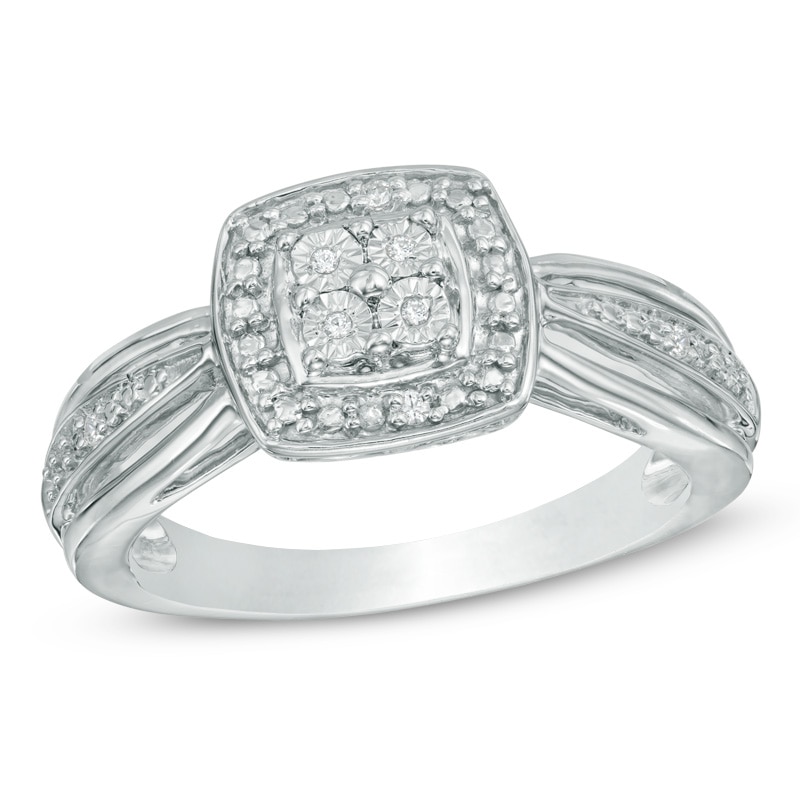 Quad Diamond Accent Square Frame Promise Ring in Sterling Silver|Peoples Jewellers