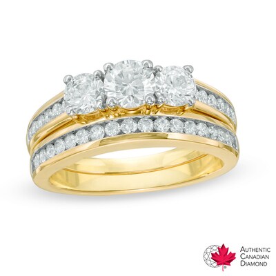 1.49 CT. T.W. Certified Canadian Diamond Three Stone Bridal Set in 14K Gold (I/I1)