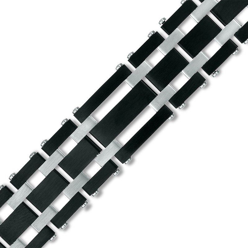 Main Image 3 of Men's 0.28 CT. T.W. Diamond Triple Row Link Bracelet in Stainless Steel and Black IP - 8.75&quot;