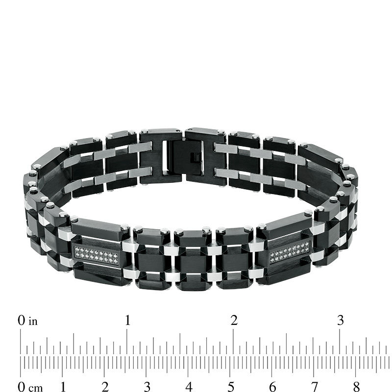 Main Image 4 of Men's 0.28 CT. T.W. Diamond Triple Row Link Bracelet in Stainless Steel and Black IP - 8.75&quot;