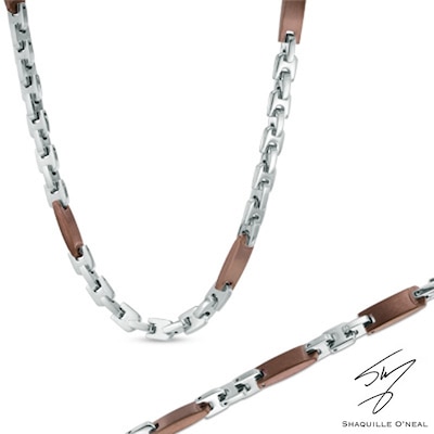 Men's Necklace and Bracelet Set in Stainless Steel and Brown IP - 24"