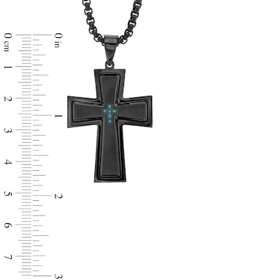 Men's Enhanced Blue Diamond Accent Stacked Cross Pendant in Stainless Steel with Black IP - 24"