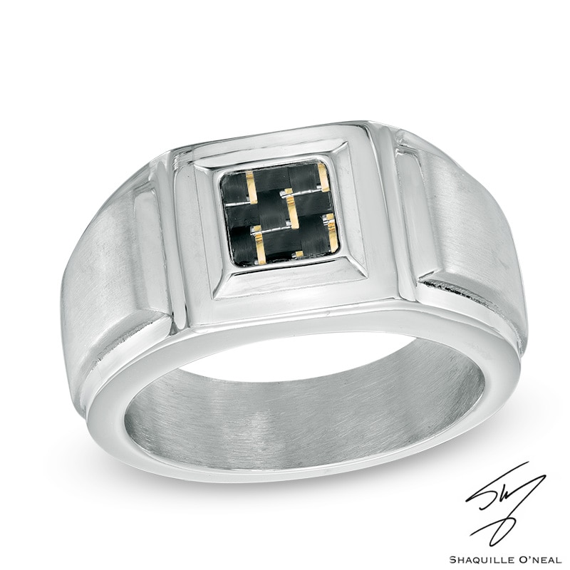 Men's Two-Tone Carbon Fiber Ring in Stainless Steel - Size 10|Peoples Jewellers